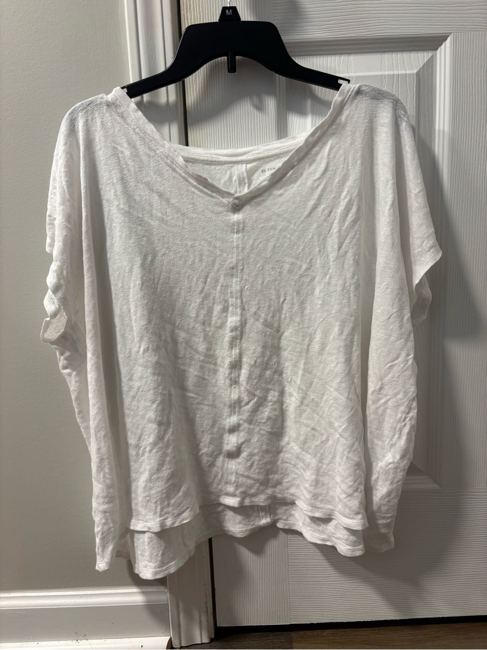 Eileen Fisher White Relaxed V-Neck Short Sleeve Top